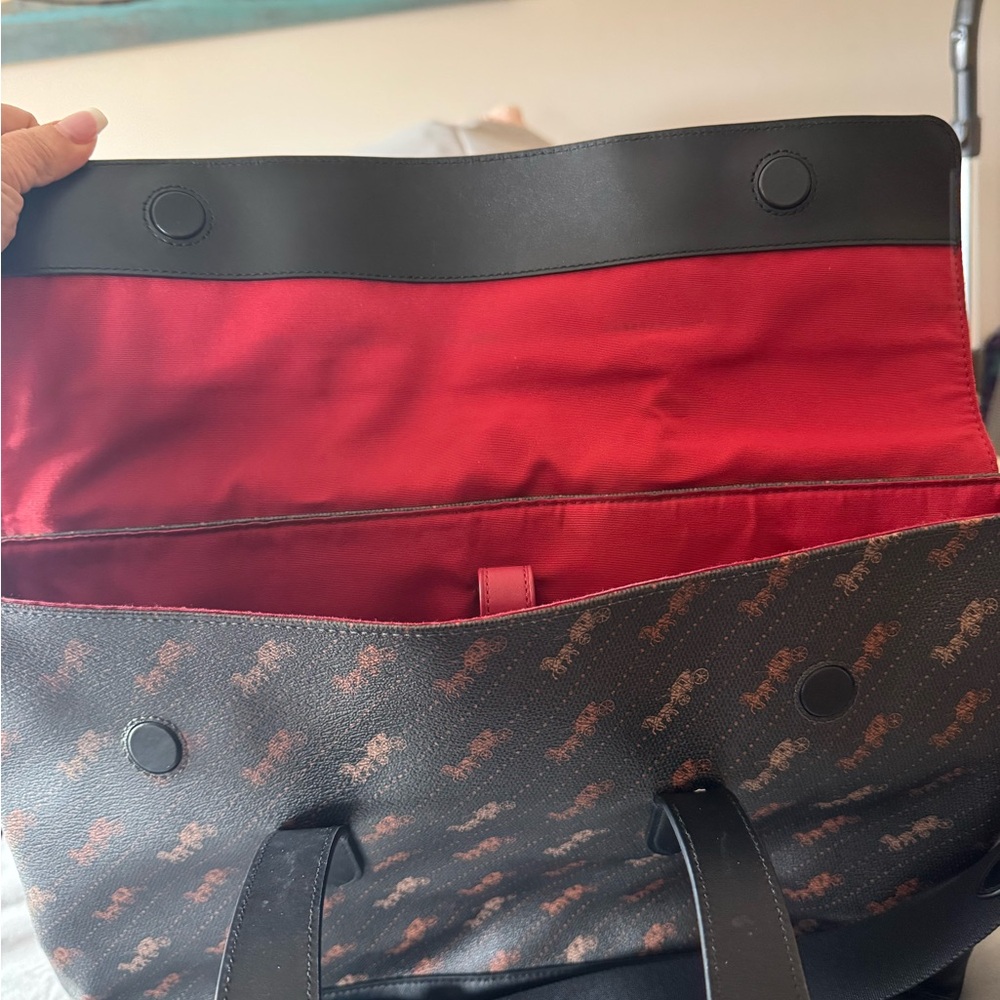 Coach Black Leather & Brown Signature Men’s Briefcase with Strap - Picture 3 of 4